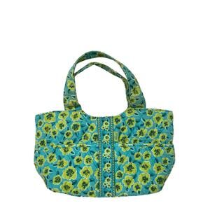MaggiB Quilted Cotton Fabric Handbag Floral Turquoise/Green/Yellow